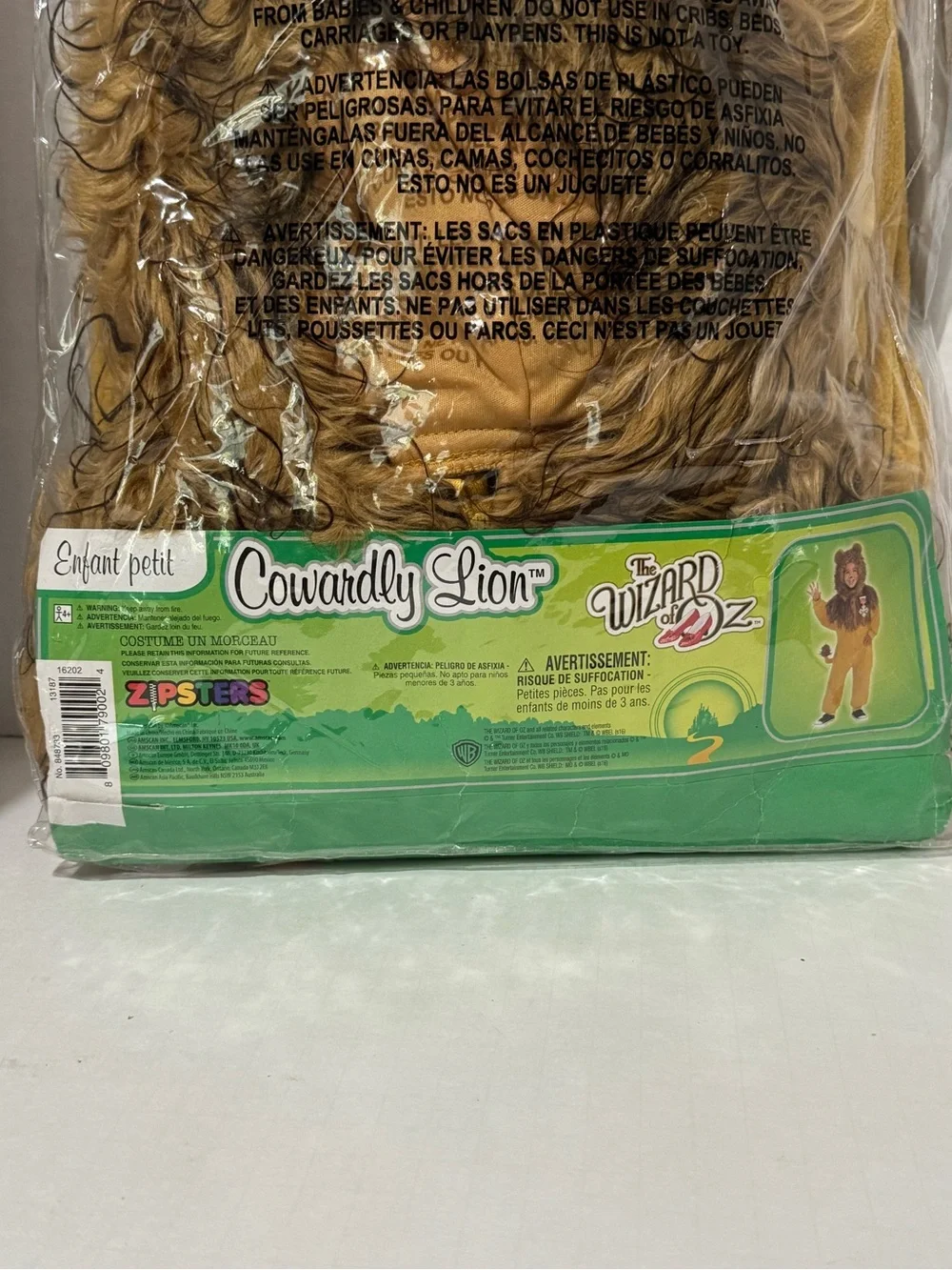 Wizard of Oz Cowardly Lion Costume Child Small Zipsters #103